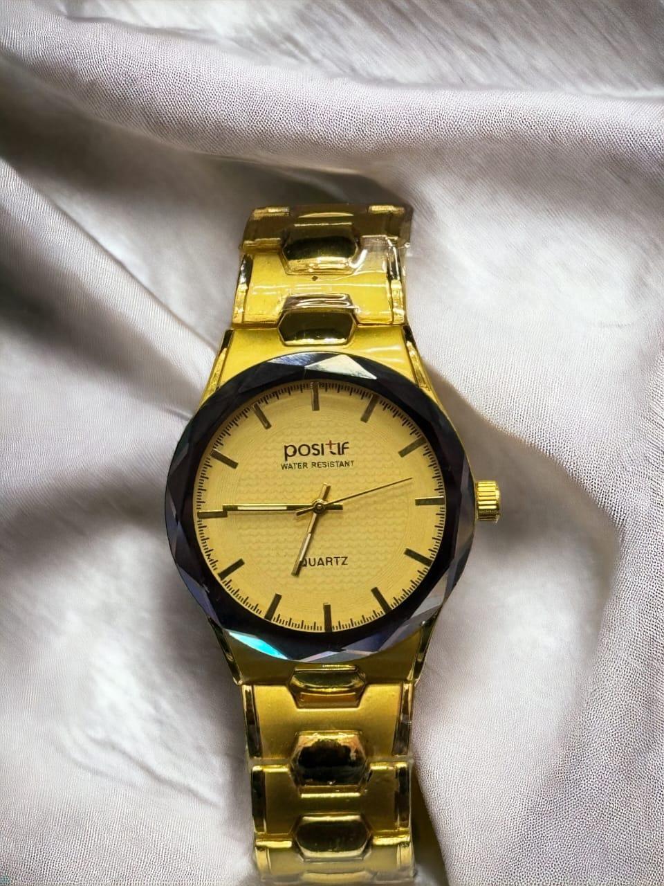 Men's Golden Stainless Steel Quartz Watch - 1 Pc Chain Strap Round Dial
