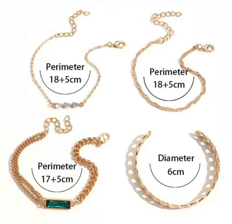 4 Pcs Gold Plated Crystal Charm Bracelet