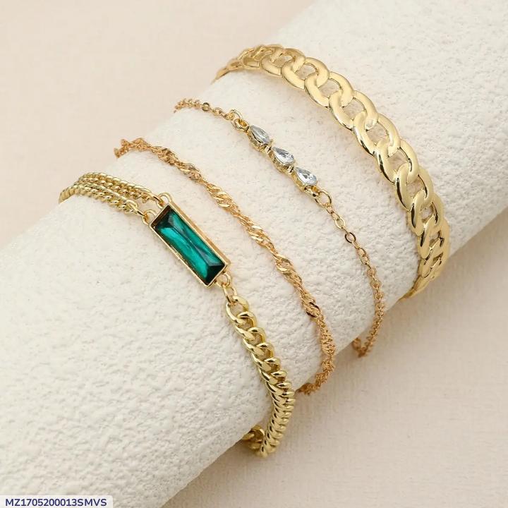 4 Pcs Gold Plated Crystal Charm Bracelet